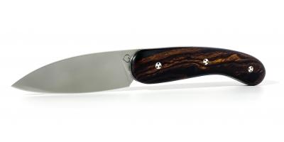 Le cathare folding knife with ironwood handle damasteel blade