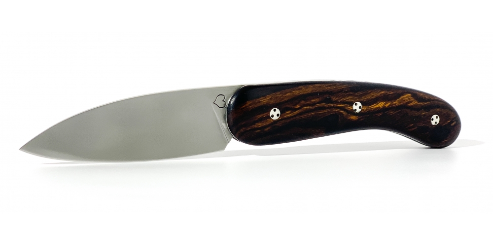 Le cathare folding knife with ironwood handle damasteel blade