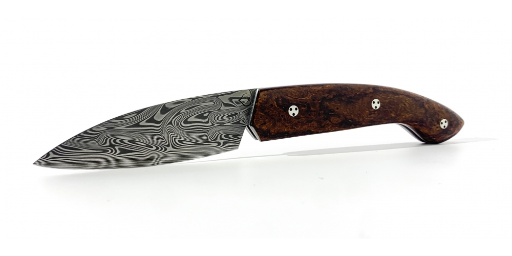 Ariégeois folding knife Desert ironwood Damasteel Blade