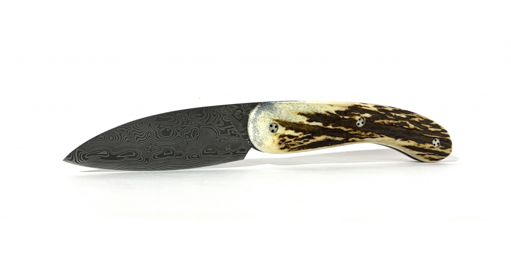 Le cathare folding knife with deer antlers handle