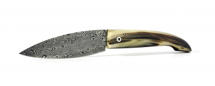 L'ariégeois folding knife blond horn and damasteel blade