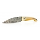 L'ariégeois folding knife blonde horn handle damasteel blade