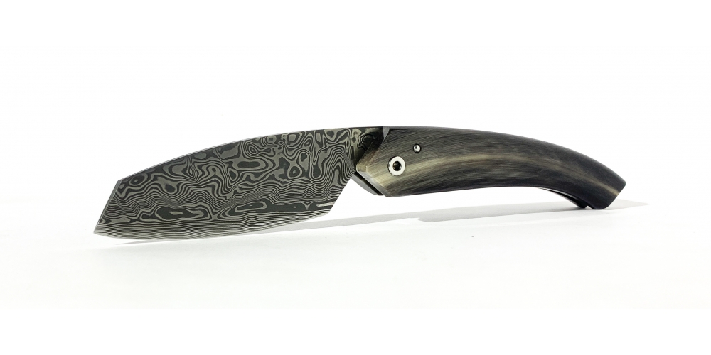 Le Roques folding knife with damasteel blade